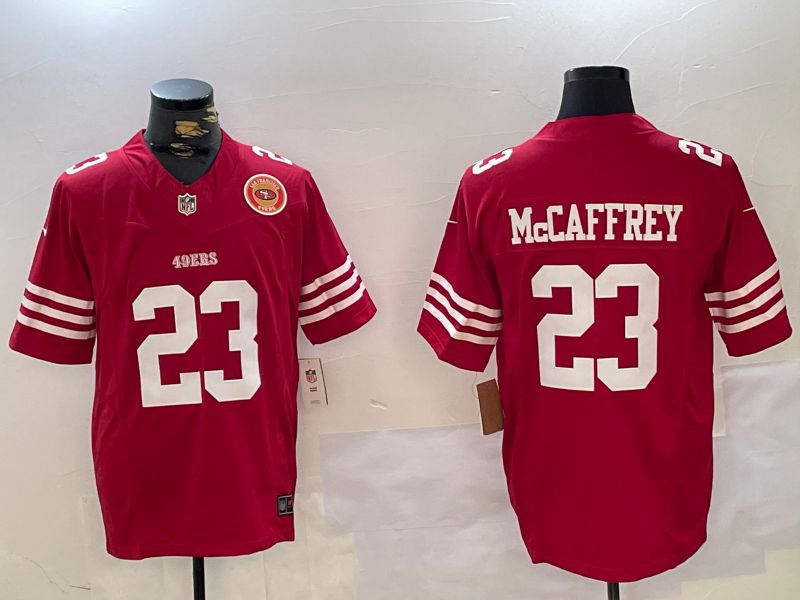 Men San Francisco 49ers #23 Mccaffrey Red Three generations 2024 Nike Vapor Limited NFL Jersey style 8